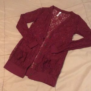 Burgundy lace cardigan